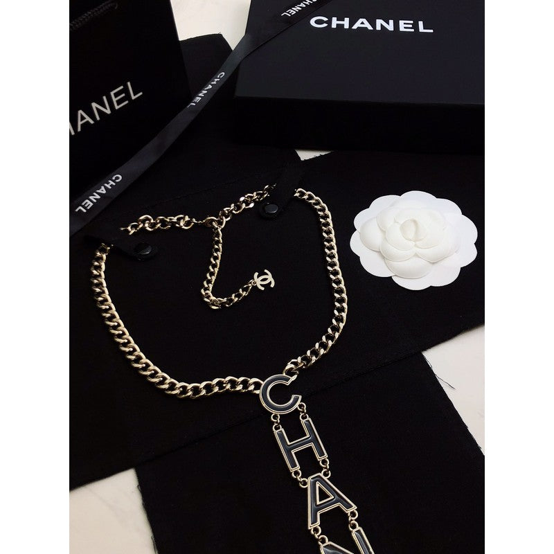 18K  Chanel 22S Big Black Logo Necklace