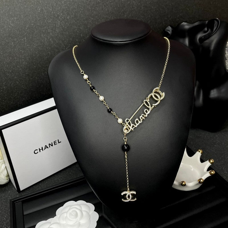 18K  Chanel Rhinestone Pearl Letter Necklace